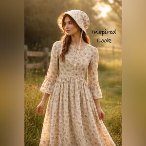 VTG Handmade Amish Prairie Dress w/ Bonnet Floral Calico CottageCore—XS/READ